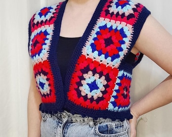 Granny Square Crochet Vest: Handmade Sleeveless Acrylic Top