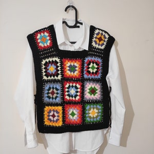 Granny Square Crochet Vest: Handmade Organic Cotton Blend