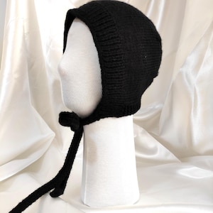 Handmade Black Crochet Bonnet: Cozy Acrylic Winter Hat