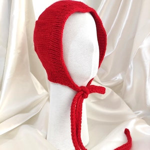 Handmade Red Crochet Bonnet: Cozy Acrylic Knit Hat