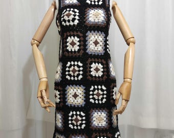 Handmade Crochet Granny Square Midi Dress: Organic Cotton Blend
