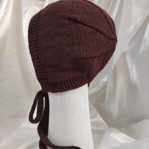 Handmade Maroon Crochet Bonnet: Cozy Adult Winter Hat