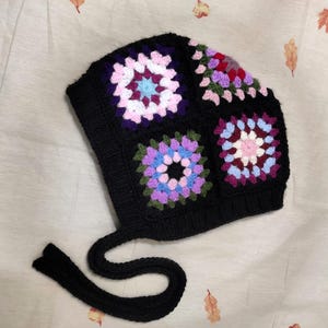 Granny Square Crochet Bonnet: Handmade Acrylic Vintage Style