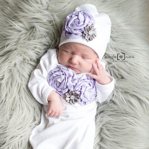 BOUTIQUE STYLE-Take Me Home-Newborn Gown-Baby Girl Layette Set-Photo Prop-Baby Girl Outfit-Newborn Girl Outfit-Coming Home Outfit-Lavender