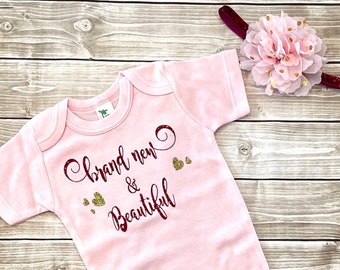 Body para bebê menina, rosa com glitter, roupinha para recém-nascida, faixa de cabelo com flor