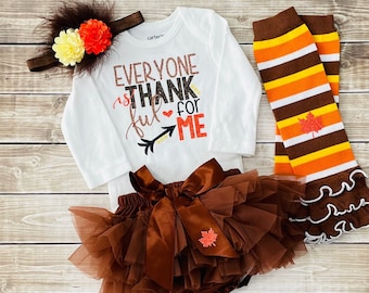 Baby's 1st Thanksgiving Outfit, Brown Ruffle Diaper Cover Set