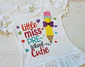 First Day of Preschool Ruffle Shirt, Glitter Vinyl, Back to School