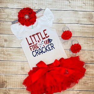 4th of JULY Baby Girl Outfit, July 4th Girls Outfit, Little Fire Cracker, Baby 4th of July Set, First 4th of July Outfit,Red white and blue