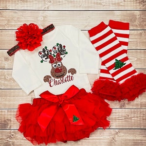 PERSONALIZED GIRLS Christmas Outfit, Reindeer Girl Outfit, My First Christmas Outfit,Baby Girl Christmas Set,Reindeer Bodysuit,1st Christmas