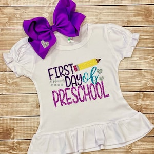 PRIMER DÍA DE PREESCOLAR, Camiseta preescolar para niñas, Conjunto para el primer día de preescolar, Camiseta preescolar, Primer día de clases, Conjunto para la vuelta al cole, Preescolar
