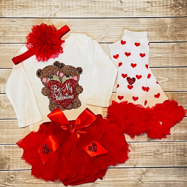 BABY GIRL VALENTINES Outfit, Infant Valentine Set, Baby Girl First Valentine Set, Valentine Bodysuit, Heart Leg Warmers-Red Tutu, V-Day