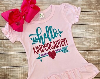 Hello Kindergarten Ruffle Shirt, First Day of School Outfit