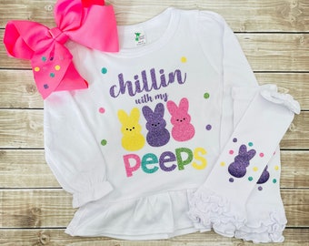 Girls Easter Shirt, Chillin With My Peeps Ruffle Top