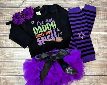 GIRLS 1st HALLOWEEN OUTFIT, My First Halloween Baby Girl Outfit,Baby Girls First Trick or Treat,I've Got Daddy Under My Spell,Halloween Tutu