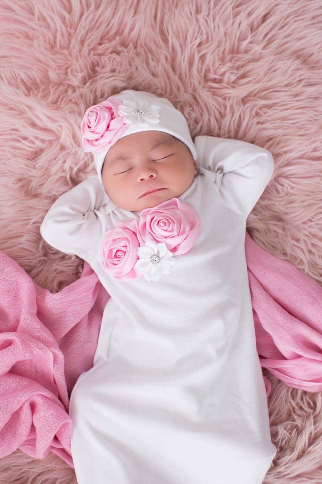 BABY GIRL LAYETTE-New Baby girl-Infant Gown-Hospital Outfit Photos, Newborn Girl Hat-Flower Gown Outfit, Girl-Baby-Newborn-Boutique Style