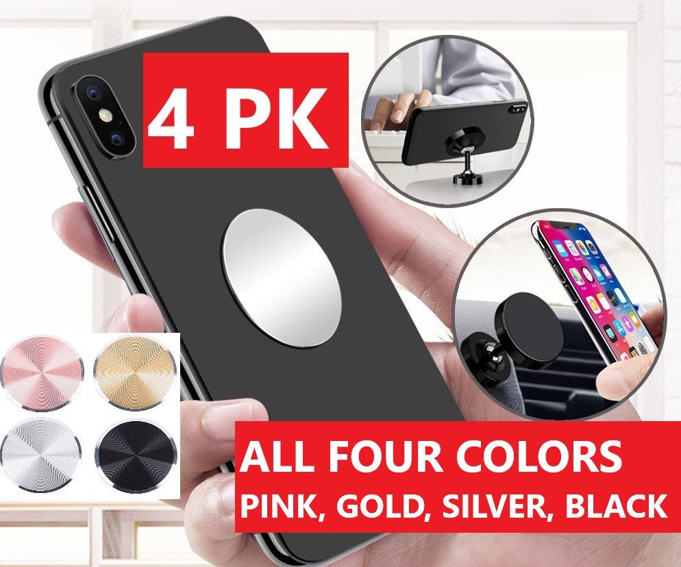 Mount Metal Plate for Cell Phone Magnet Holder Magnetic Car Mount with  Strong Adhesive Sticker, 2 Round and 2 Rectangle Black : :  Electronics