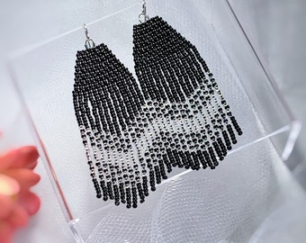Black & Silver Chevron Seed Bead Earrings
