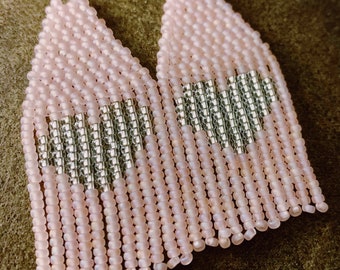 Brume rose avec cœurs en argent cristal - Boucles d’oreilles Fringe
