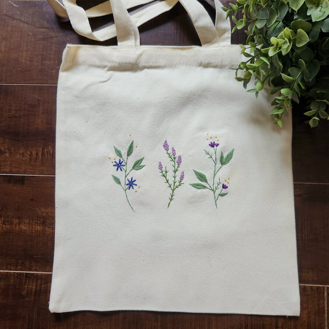 Spring Lavender and Purple Floral Pattern Embroidery Tote Bag - Etsy