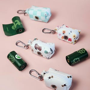 Porte-sac à crottes de chien en similicuir fait main avec motif chien, porte-clés, mousqueton, chiot, accessoires pour animaux de compagnie, à motifs, mignon, cadeau, accessoires