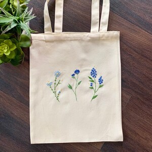 Spring Blue and Yellow Floral Pattern Embroidery Tote Bag - Etsy