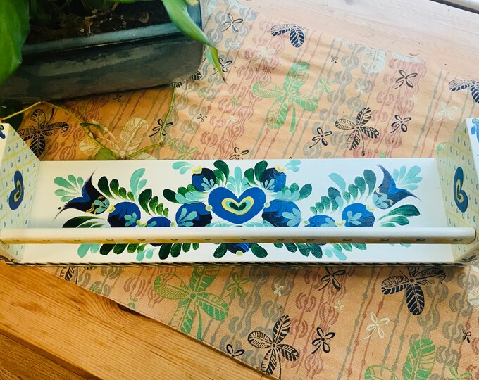 Hand Painted Wooden Shelf, Folk Art and Rosemaling Style, Small Shelf