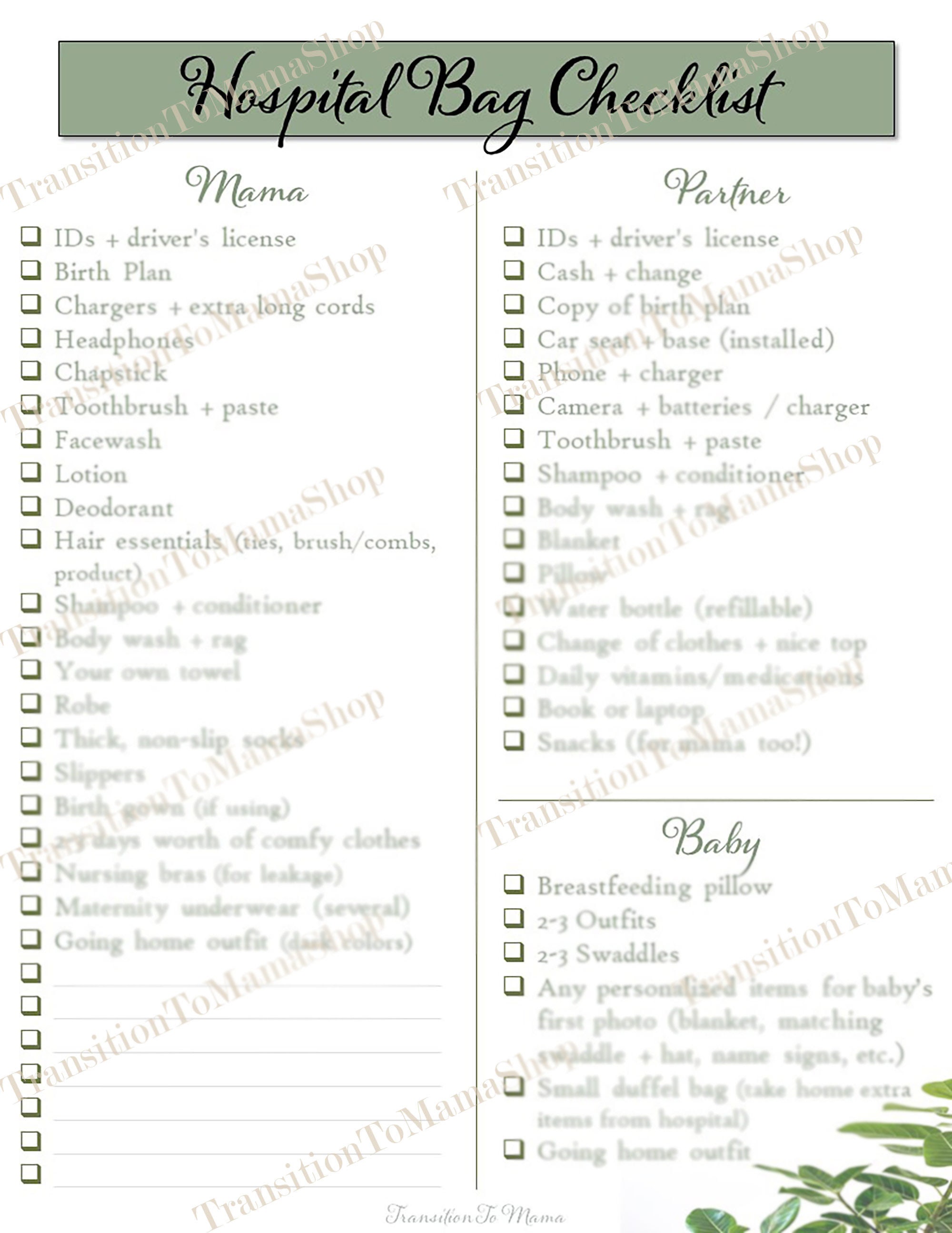 Hospital Bag Checklist Baby Shower Gift Printable Checklist - Etsy