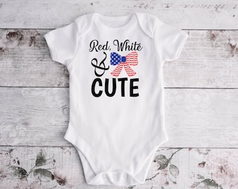 Red White And Cute Baby Bodysuit | Baby Girl | 4th of July Outfit