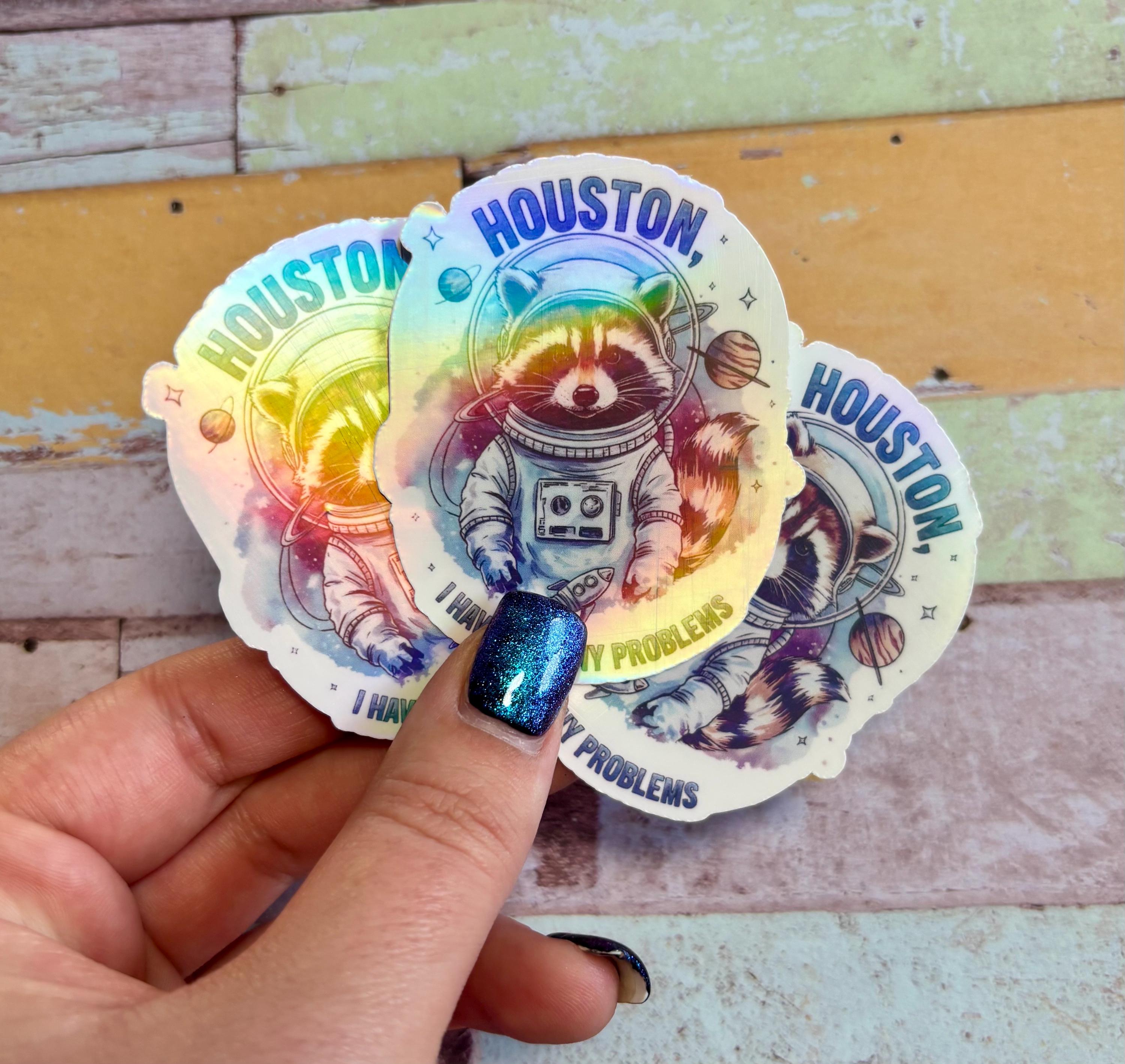 Houston Raccoon Astronaut Sticker | Holographic Sticker - Etsy