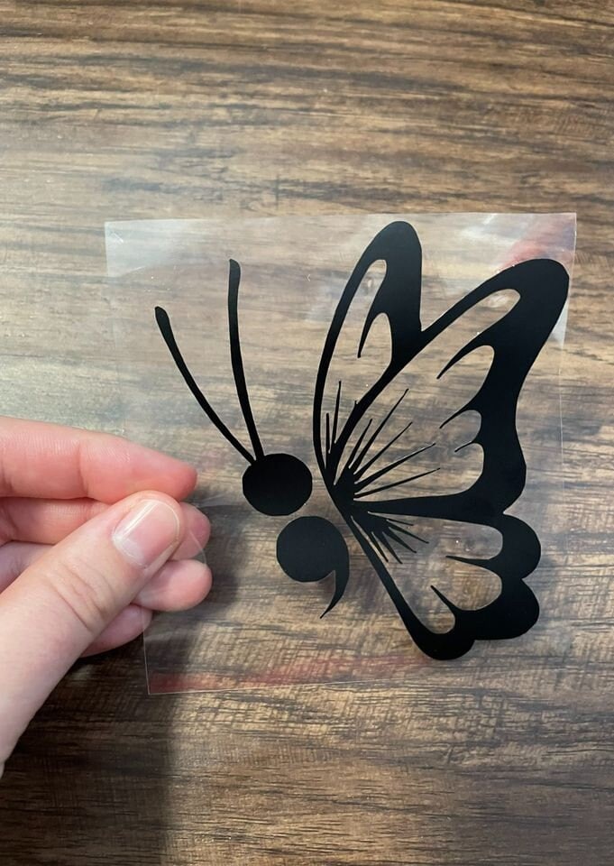Semicolon Butterfly Vinyl Decal | Decal Mental Health Awareness | Butterfly Car Decal | Laptop Decal | Window Decal
