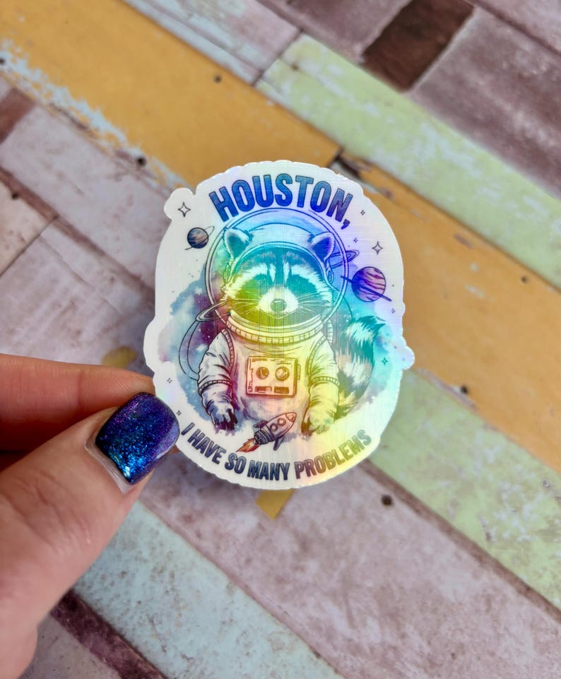 Houston Raccoon Astronaut Sticker | Holographic Sticker - Etsy