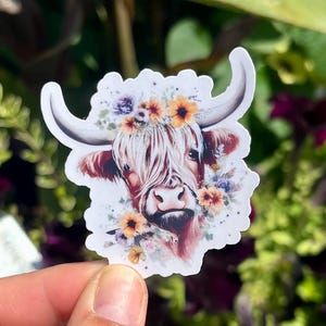 Highland Cow Sunflower Sticker | Sunflower Decor | Cow Decor | Cow Vibes | Cow Mom