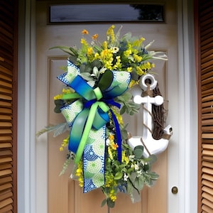 Nautical summer wreath - Anchor door decor - Summer front door wreath - Seaside home decor - Beach themed wreath - Rustic anchor wreath