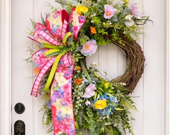 Statement Spring Front Door Wreath, Oversized Floral Door Wreath, Cascading Garden Entryway Wreath, Handmade Designer Spring Door Decor