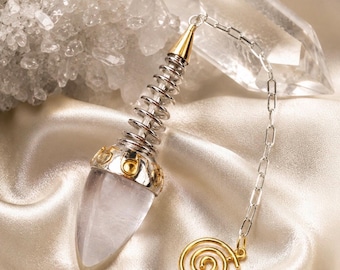 Tesla Coil Pendulum, Sterling Silver with Himalayan Quartz