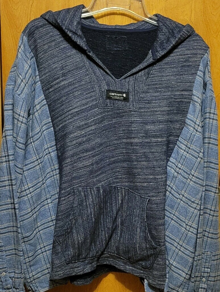 Blue Flannel Reworked Upcycled Hoodie Etsy