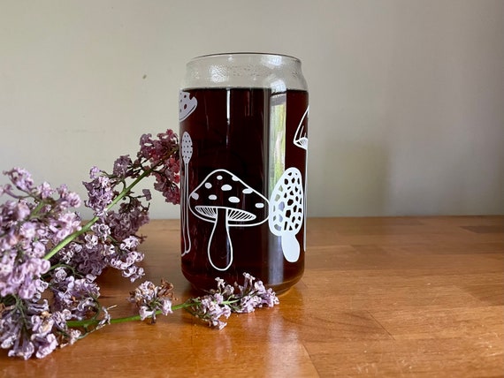 Mushroom coffee cup, Mushroom cup, Iced Coffee Cup , Glass Can, Glass tumbler, Glass cup