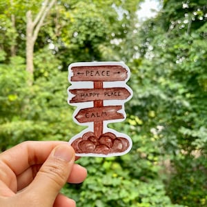 Paix, Happy Place, Autocollant de panneau de sentier de randonnée calme, Résistant aux intempéries et durable, Autocollant extérieur