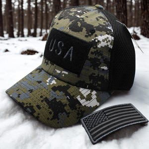 USA Camo Hat. Removable American Flag Patch Cap. Tactical Mesh Back Hat. Patriotic USA Baseball Cap. Patriotic Hat. American Flag Hat