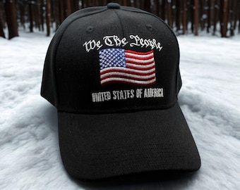We The People Hat. USA Flag Embroidered Baseball Cap. Patriotic American Pride Hat. We The People Black hat. USA Hat. American Pride hat