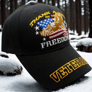 Thank A Veteran Freedom Hat – Embroidered Bald Eagle & American Flag Military Cap for Proud Veterans. Thank a Vet Hat. Hat for Vets
