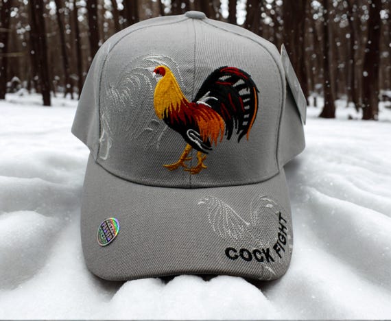Rooster Baseball Hat – Embroidered Farm Style Cap– Gray  display picture 2