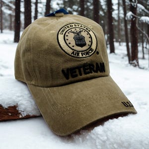 United States Air Force Veteran Hat. U.S Air Force Logo Hat – Embroidered U.S Air Force Brown Cap – USAF Emblem Hat. Air Force Cap. USAF Hat
