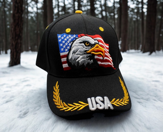 USA Bald Eagle Hat. Patriotic Black Cap with American Flag Embroidery. USA Hat. Bald Eagle Cap. American Eagle Cap. USA Eagle Baseball Hat