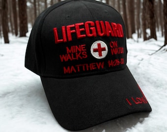 Christian Lifeguard Hat. He Walks on Water Bible Verse Cap. Inspirational Gift. Men Christian Hat. Jesus Hat. Jesus Black Cap. Faith Cap
