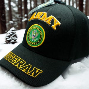 Gorra de veterano del Ejército de EE. UU. – Gorra bordada de veterano del Ejército. Gorra militar de veterano del Ejército. Gorra para veteranos. Gorra de béisbol del Ejército de EE. UU. Gorra negra del Ejército de EE. UU.