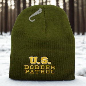 Czapka USA. Zielona dzianinowa czapka Border Patrol. Zimowa czapka w stylu funkcjonariuszy organów ścigania | Ciepła, haftowana czapka Border Patrol. Czapka Border Patrol