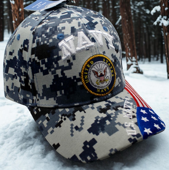アメリカ国旗入りアメリカ海軍帽子。刺繍入り海軍退役軍人キャップ