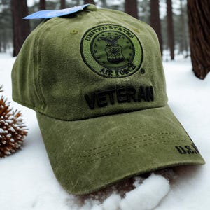 United States Air Force Veteran Hat. U.S Air Force Logo Hat – Embroidered U.S Air Force Green Cap – USAF Emblem Hat. Air Force Cap. USAF Hat