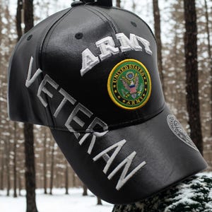 Army Veteran Faux Leather Hat – Gift for Dad. Embroidered US Army Veteran Cap – Hat for Vets. US Army Hat. Army Veteran and Proud of It Hat